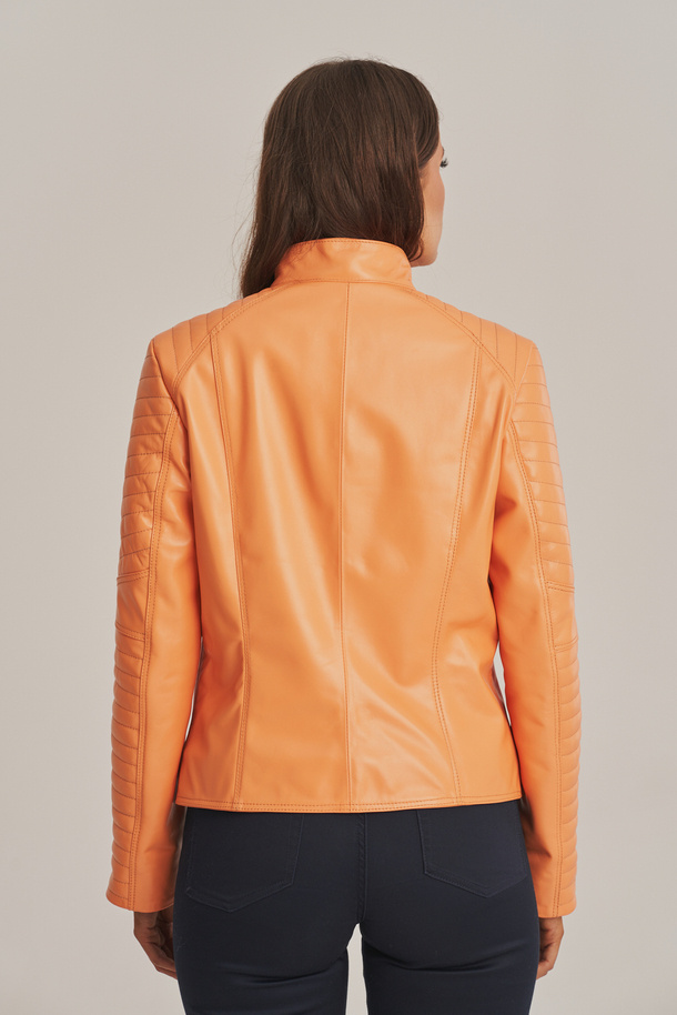 Dámská kožená bunda v oranžovém odstínu - 100% jehněčí kůže - Model: Sylvie